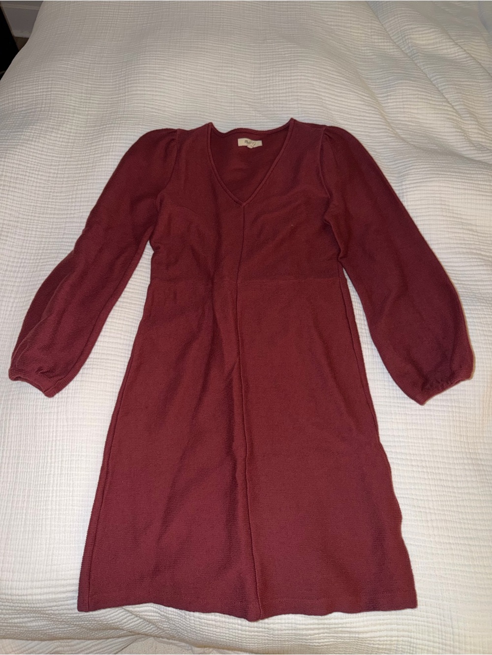 Madewell Burgundy V-Neck Long Sleeve Knit Dress